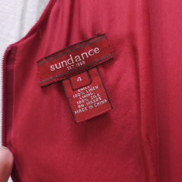 SUNDANCE Dress Red Linen Sz 4 Sundress‎ V Neck A Line Midi Dress Full Skirt - Picture 4 of 8